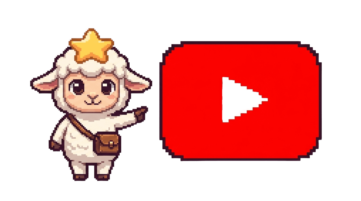 Scout pointing at the YouTube play button