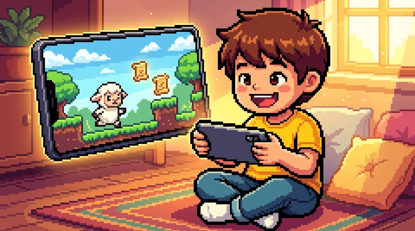 A child playing Scout's Bible Adventures on a phone