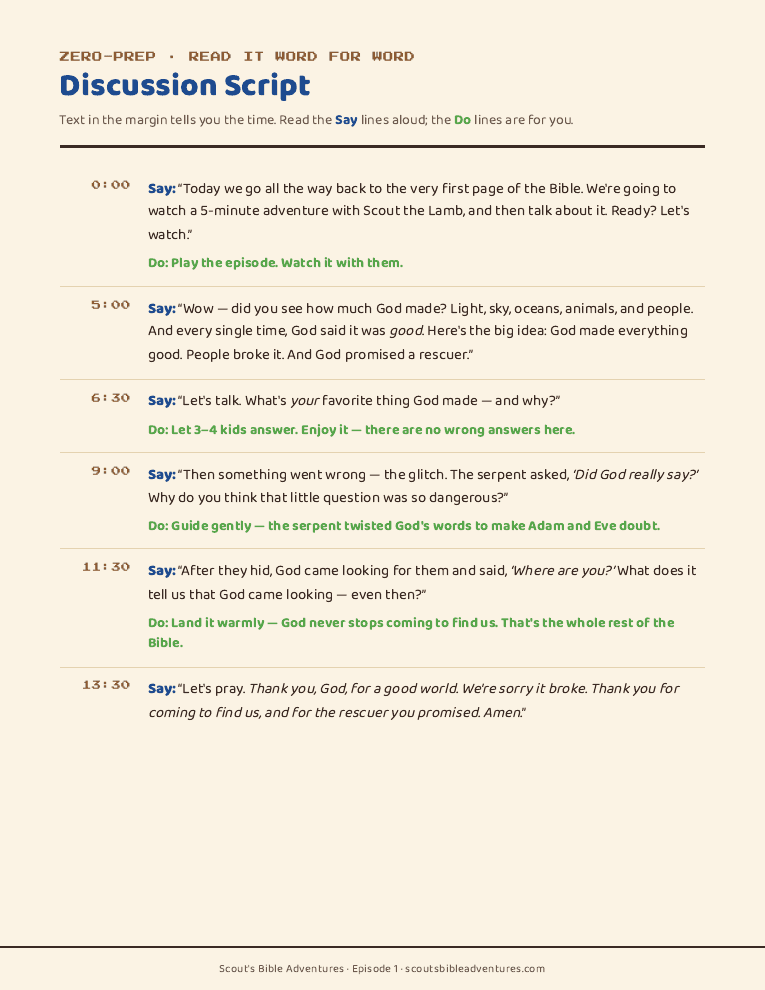 Activity sheet from the Episode 1 pack