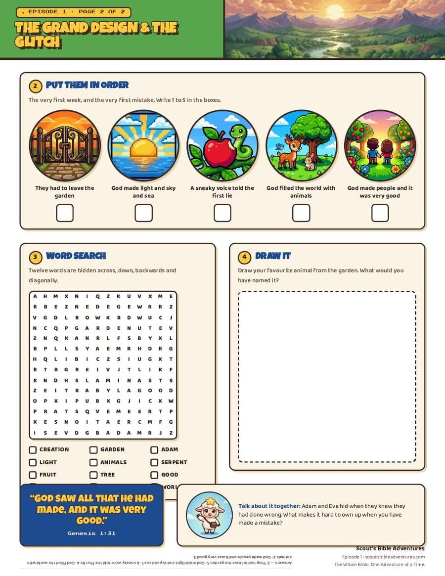 Free family worksheet — Page 2 — puzzles + answer key